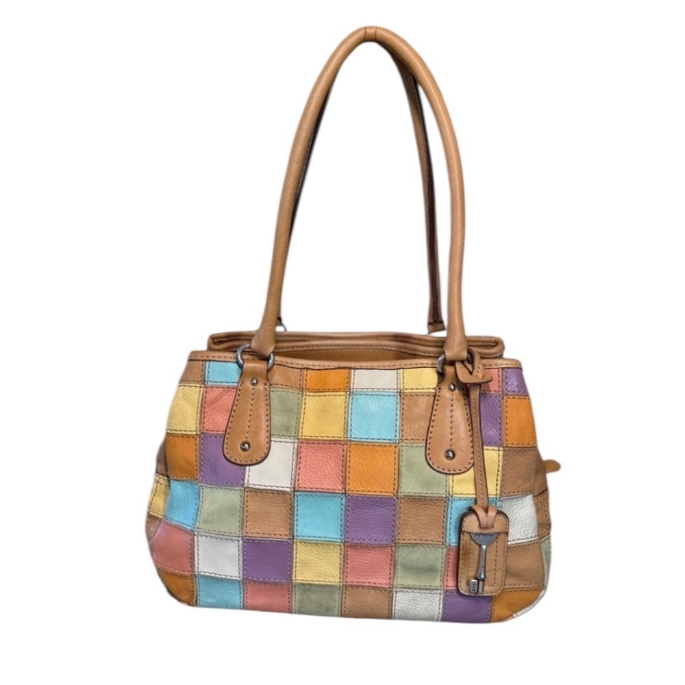 Vintage Fossil Multicolor Patchwork Leather Satchel